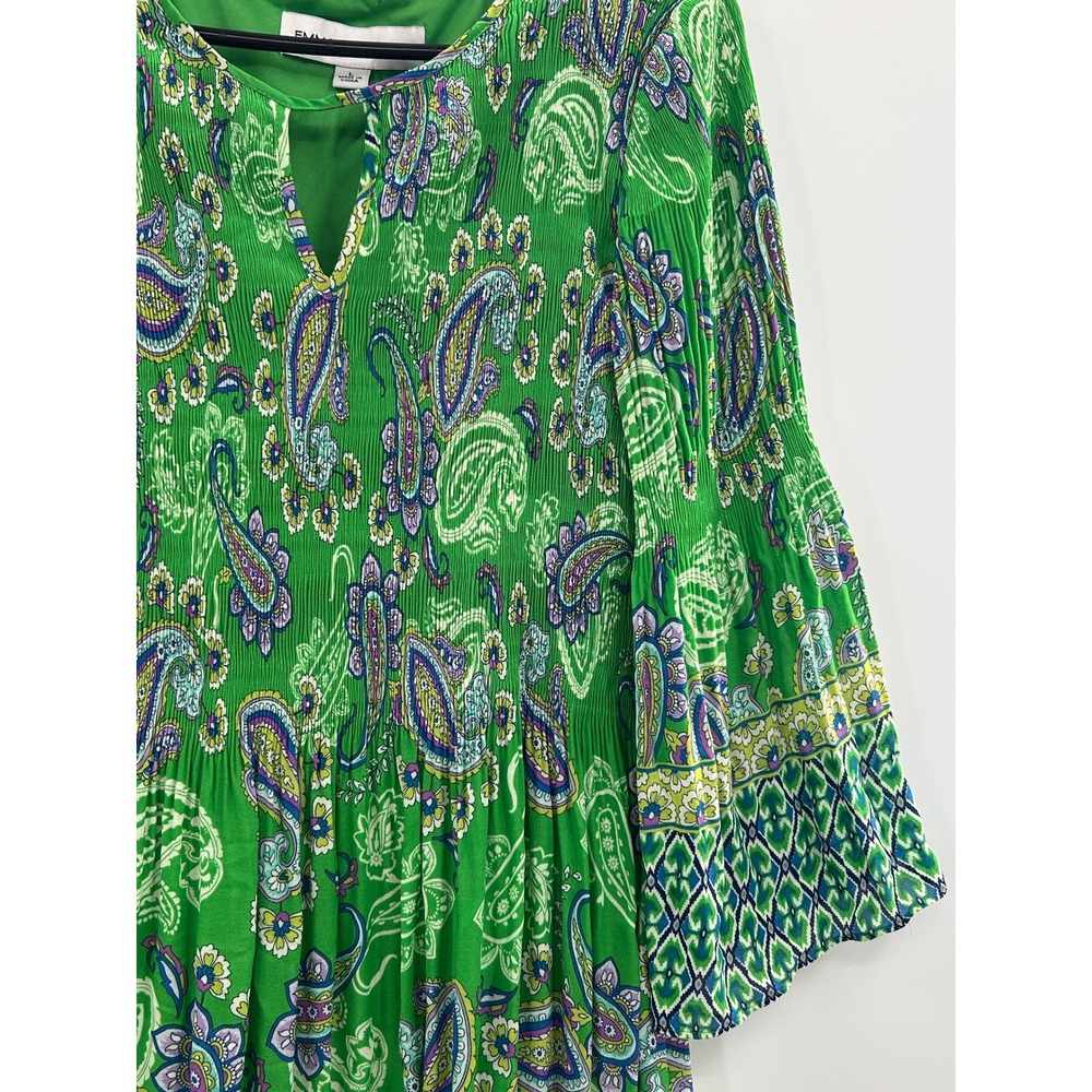 Emma & Michele Green Paisley Boho Bell Sleeve Mini Dress Medierranean Summer - Picture 3 of 10